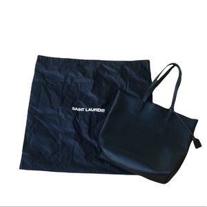 YSL Shopper Tote Black Detachable Pouch, Hanging Covered Logo Charm, Dust Bag
